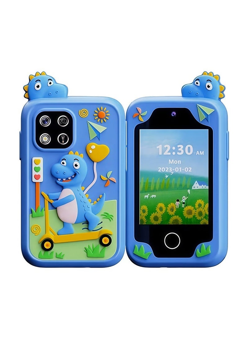 لعبة هاتف تعليمي بشاشة لمس للأولاد والبنات من 3 إلى 10 سنوات، شاشة 2.8 بوصة بكاميرتين مزدوجة، ألعاب تعليمية، مشغل موسيقى، تتضمن بطاقة ذاكرة 8 جيجابايت - أزرق - Image 1